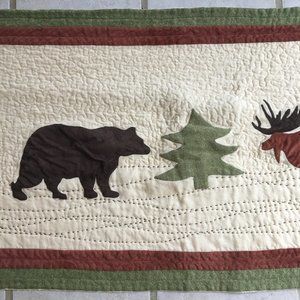 quilted stitched design table runner cover cabin lodge rustic moose bear tree